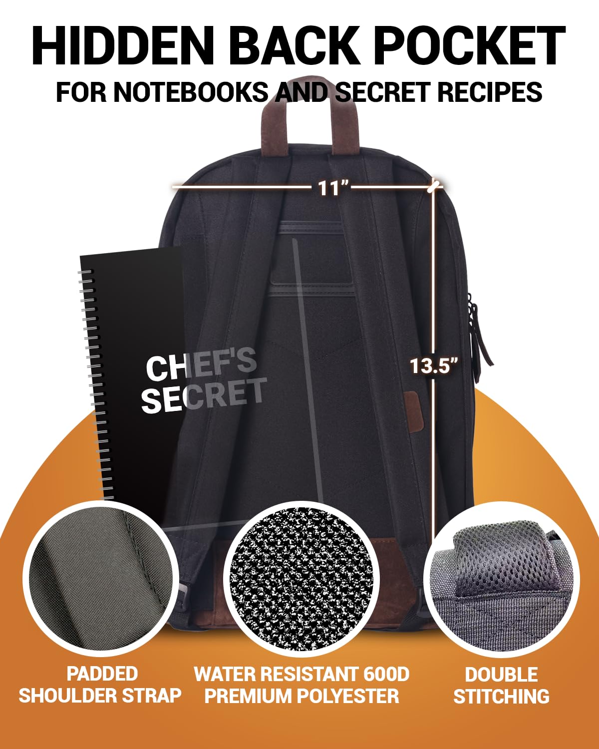 Chef Knife Backpack, Professional Knife Bag for Chefs and Culinary Students, Heritage Design, Reinforced Handles, YKK Zippers, Secure Knife Retention Panels, Durable Water-Resistant Fabric (Black)