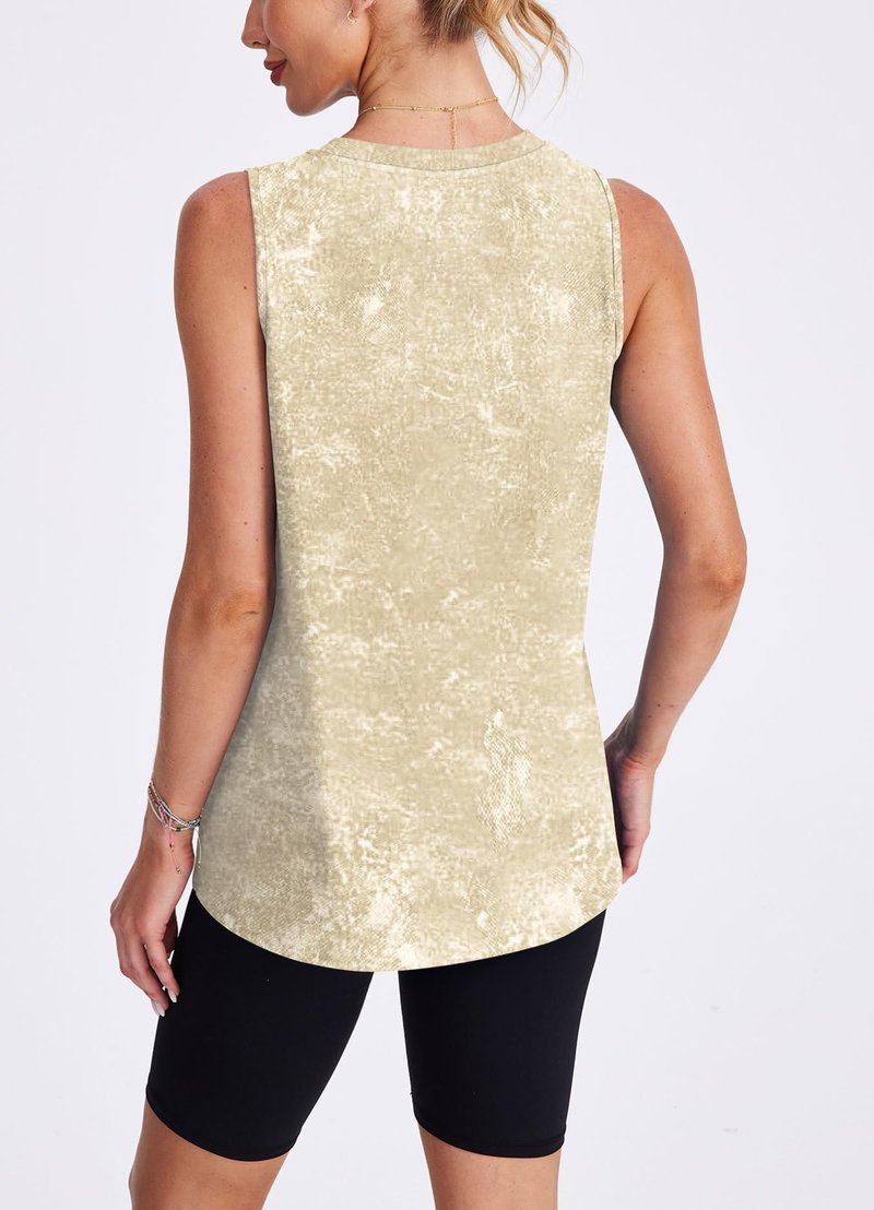 Womens Workout Tops Tank Tops Yoga Shirts Athletic Running Sleeveless Gym Clothes High Neck Athletic Running Shirts Khaki Tie Dye M