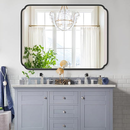 36 x 48 Inch Black Bathroom Vanity Mirror for Wall with Non-Rusting Metal Frame Large Rounded Rectangle Mirror for Over Sink (Horizontal/Vertical)