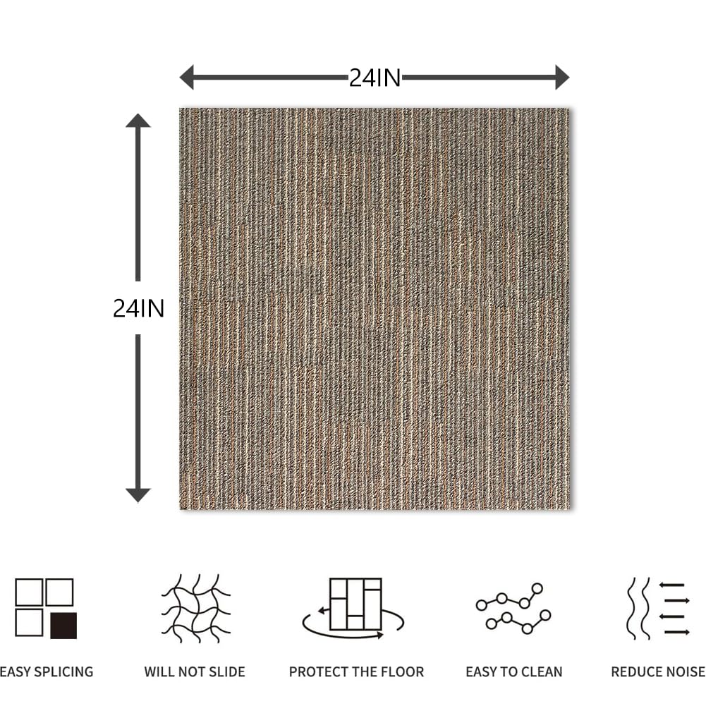 Petgrow Commercial Carpet Tiles, 24" x 24" Squares, 18 Tiles,Non-Slip Soft Floor Carpet for Office, Bedroom, Living Room, Kitchen (1Box, Beige)