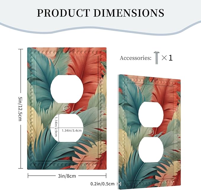 Colorful Feathers Blue Red Light Switch Cover 1 Gang Outlet Plate Single Duplex Wall Plate Covers Decorative Switchplate Covers Electrical Faceplate for Home Decor