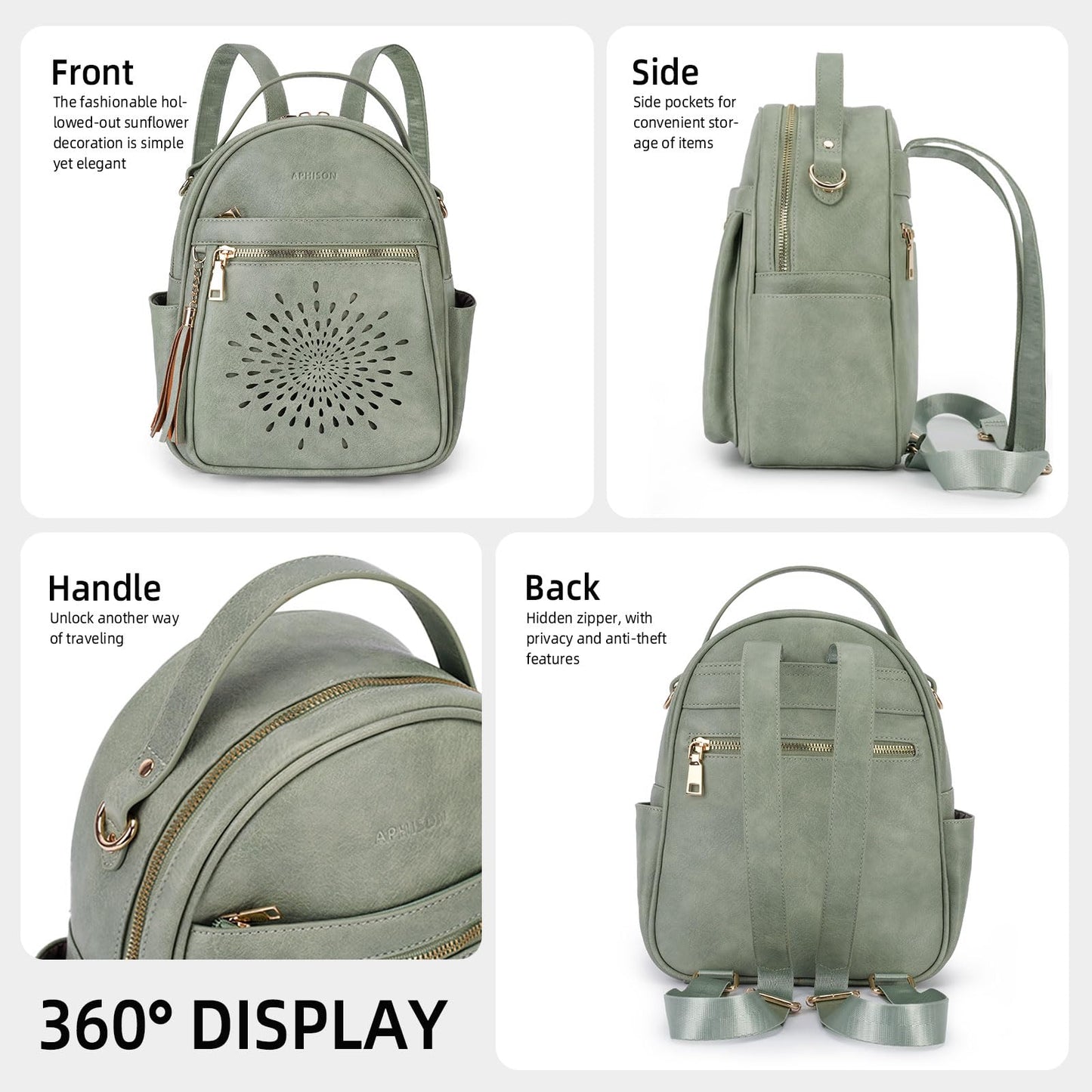 APHISON Small Backpack Purse for Women Cute PU Leather Mini Backpacks Ladies Casual Lightweight Travel Daypack Waterproof