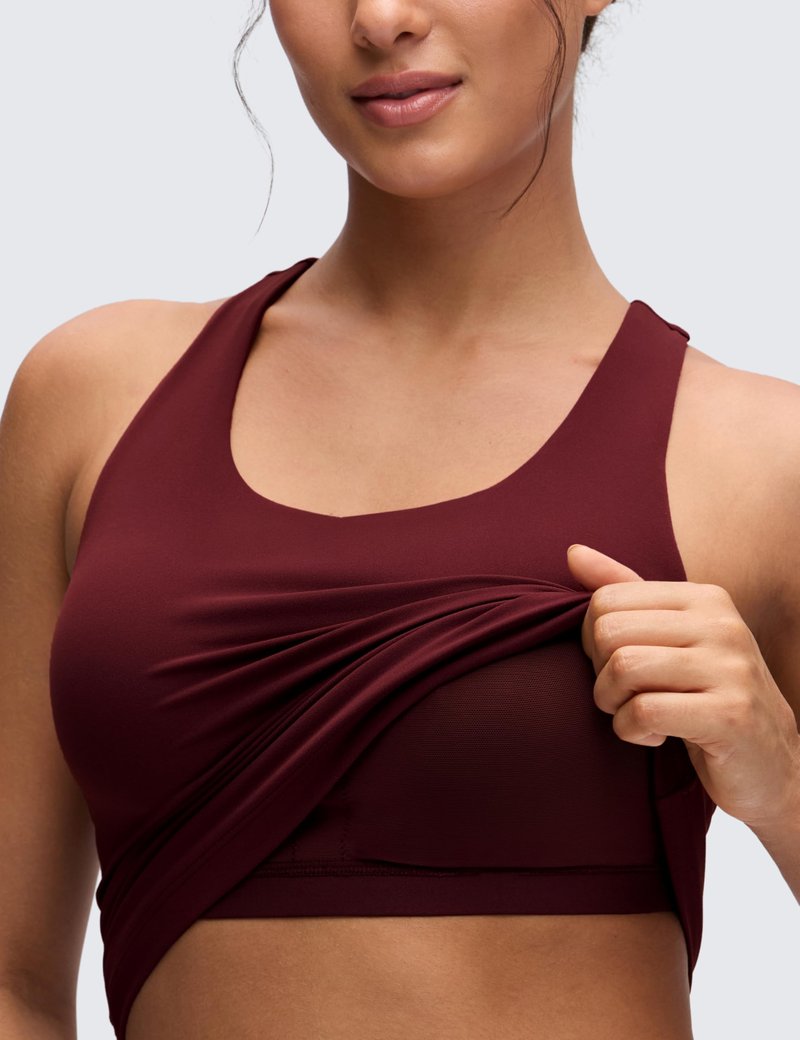 CRZ YOGA Butterluxe Workout Racerback Tank Tops for Women - Padded Athletic Spandex Yoga Shirts with Built in Bra Red Merlot Medium