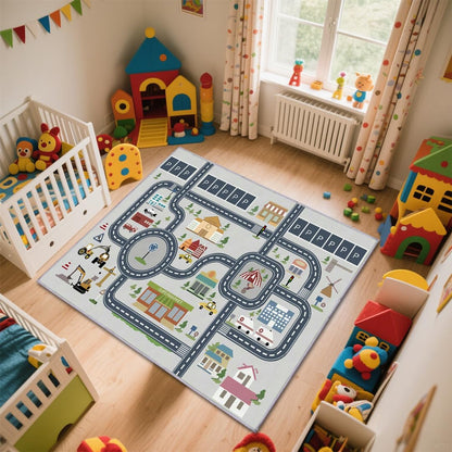 HOJOMACA Kids Rug Mat Carpet 5×7ft, Car Rugs for Kids Toy Cars, Non Slip Floor Mats for Children, Educational Area Play Rugs for Children's Playroom Bedroom