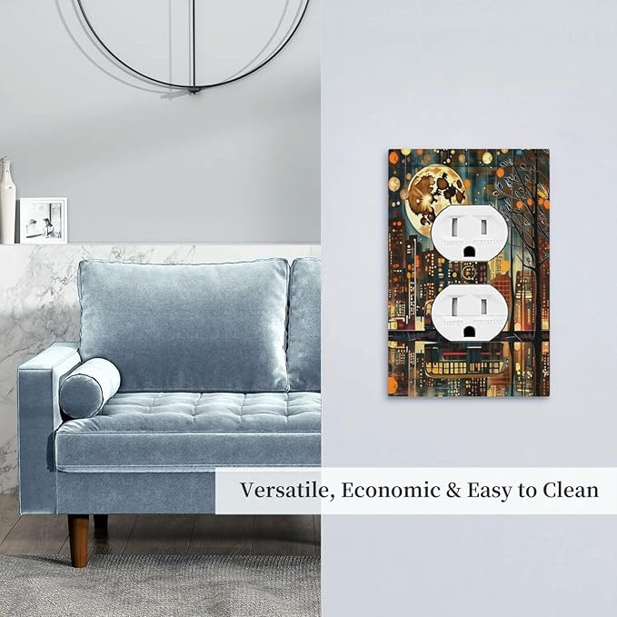 City Light Moon Bus Abstract Art Light Switch Cover 1 Gang Outlet Plate Single Duplex Wall Plate Covers Decorative Switchplate Covers Electrical Faceplate for Home Decor