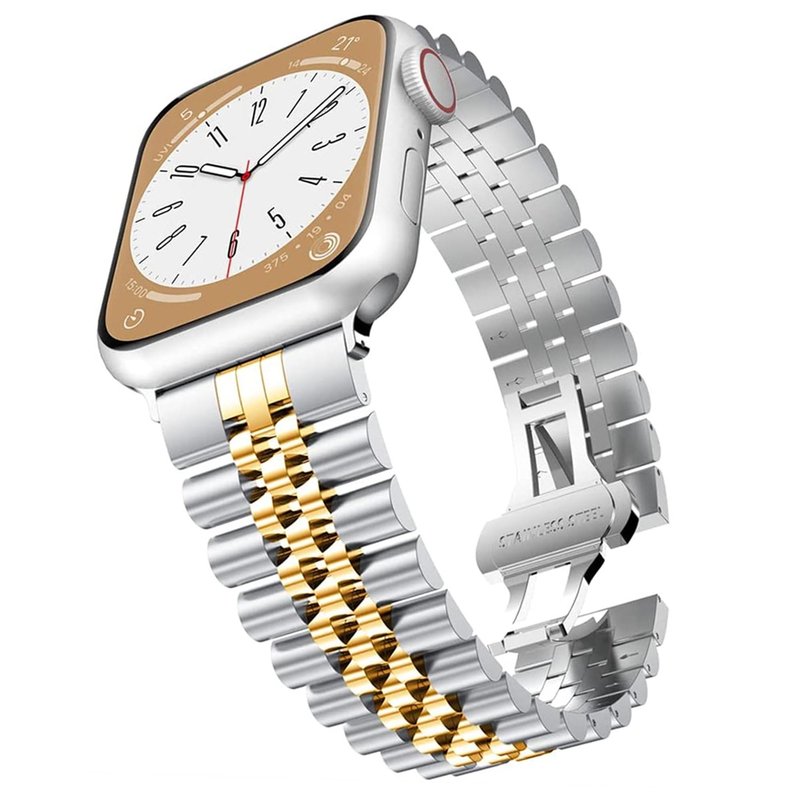 Compatible with Garmin Fenix 8 51mm Bands, 20mm, 22mm, 26mm QuickFit Solid Stainless Steel Metal Band with Butterfly Folding Clasp Link Bracelet Compatible with Enduro, Fenix, Tactix, Descent, Instinct, epix, Approach, Forerunner Series Watch (Silver-Gold