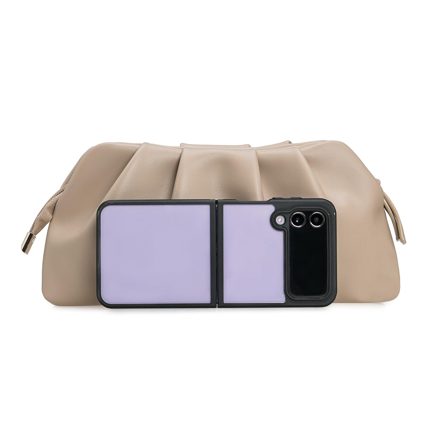 IXEBELLA Dressy PU Clutch Purse for Women Formal Soft Pleated Vegan Leather Evening Bag for Wedding/Prom/Cocktail Party (Taupe)