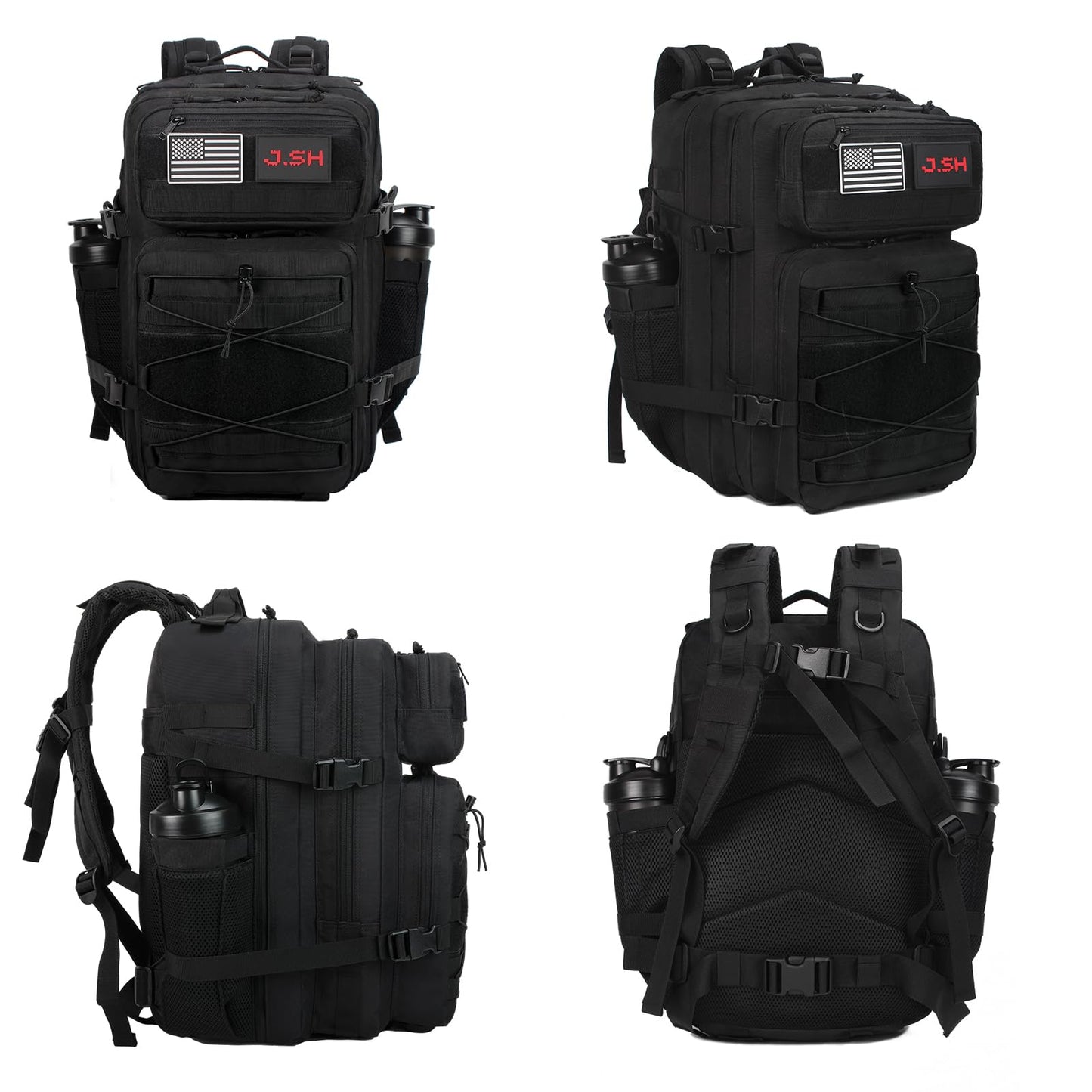 J.SH 45L Large Military Tactical Backpack for Men, EDC MOLLE Backpack, 900D Oxford Nylon, 3-Day Assault Rucking Pack, Heavy-Duty Tactical Gear for Outdoor Hiking,Gym, Rugged Survival&Bug Out Bag-Black
