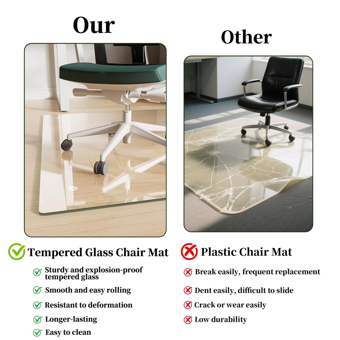 FlyEcho Glass Chair Mat 46" x 55" Heavy Duty Tempered Glass Office Chair Mat, Glass Floor Mat with Round Corner and Polished Edge for Smooth Glide, Office Chair Mat for Carpet, Hardwood Floor