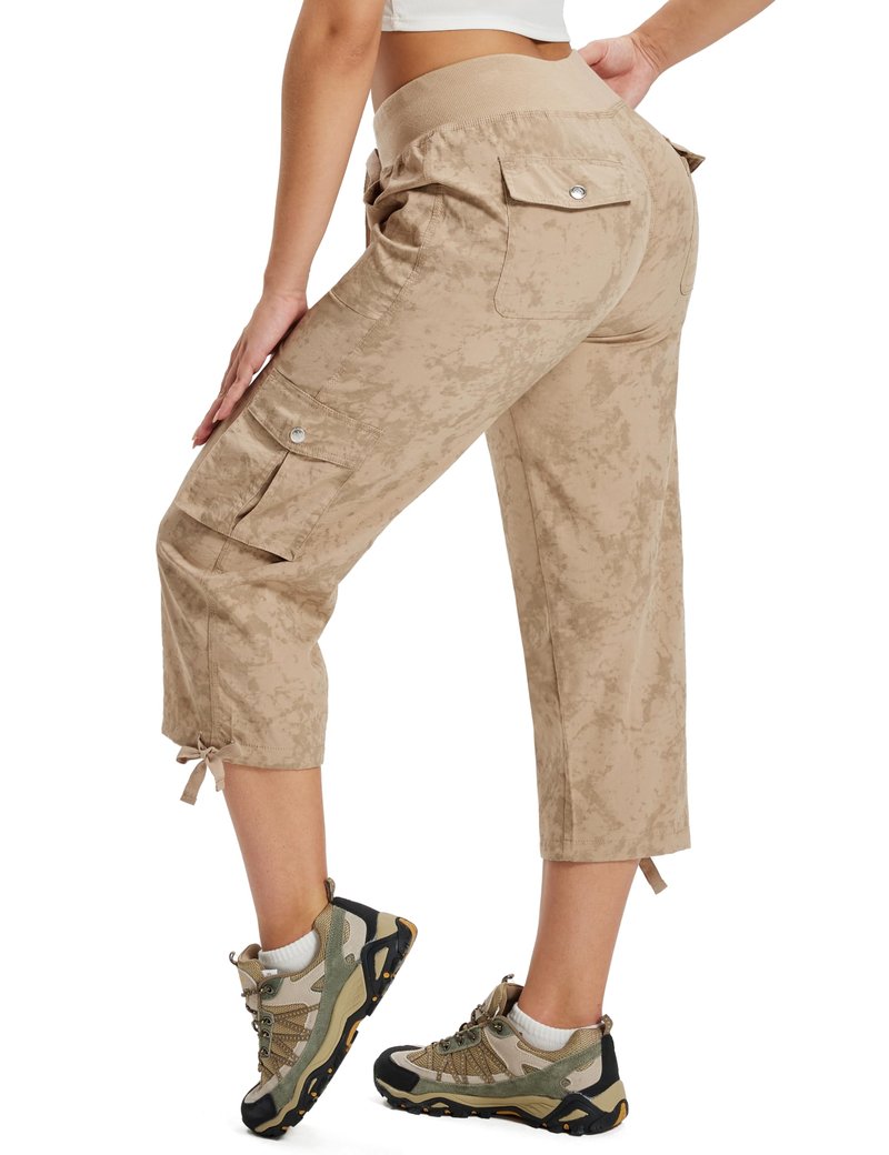MoFiz Womens Cargo Capris Lightweight Hiking Pants Quick Dry Casual Outdoor Loose Shorts Dirty Khaki 4XL