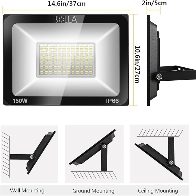 2 Pack 150W LED Flood Light, IP66 Waterproof, 12000lm, 800W Equivalent, Super Bright Outdoor Security Lights, 3000K Warm White, Outdoor Floodlight for Garage, Garden, Lawn and Yard