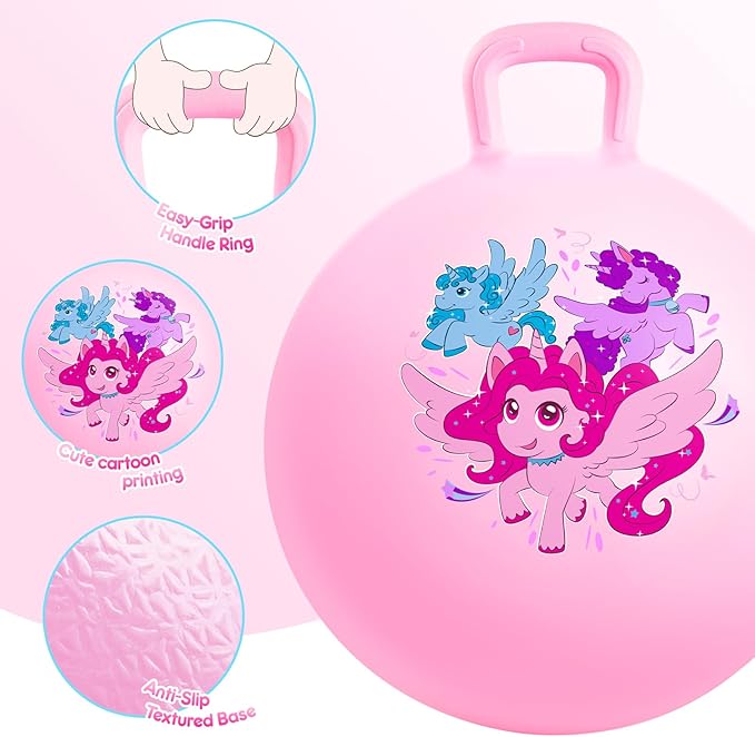 PlayZap Hopper Balls for Kids 3-8 18 Inches Bouncy Ball with Handle Inflatable Bouncing Hopper Jumping Hopping Toys Hippity Hop Girls Boys Gifts Pink
