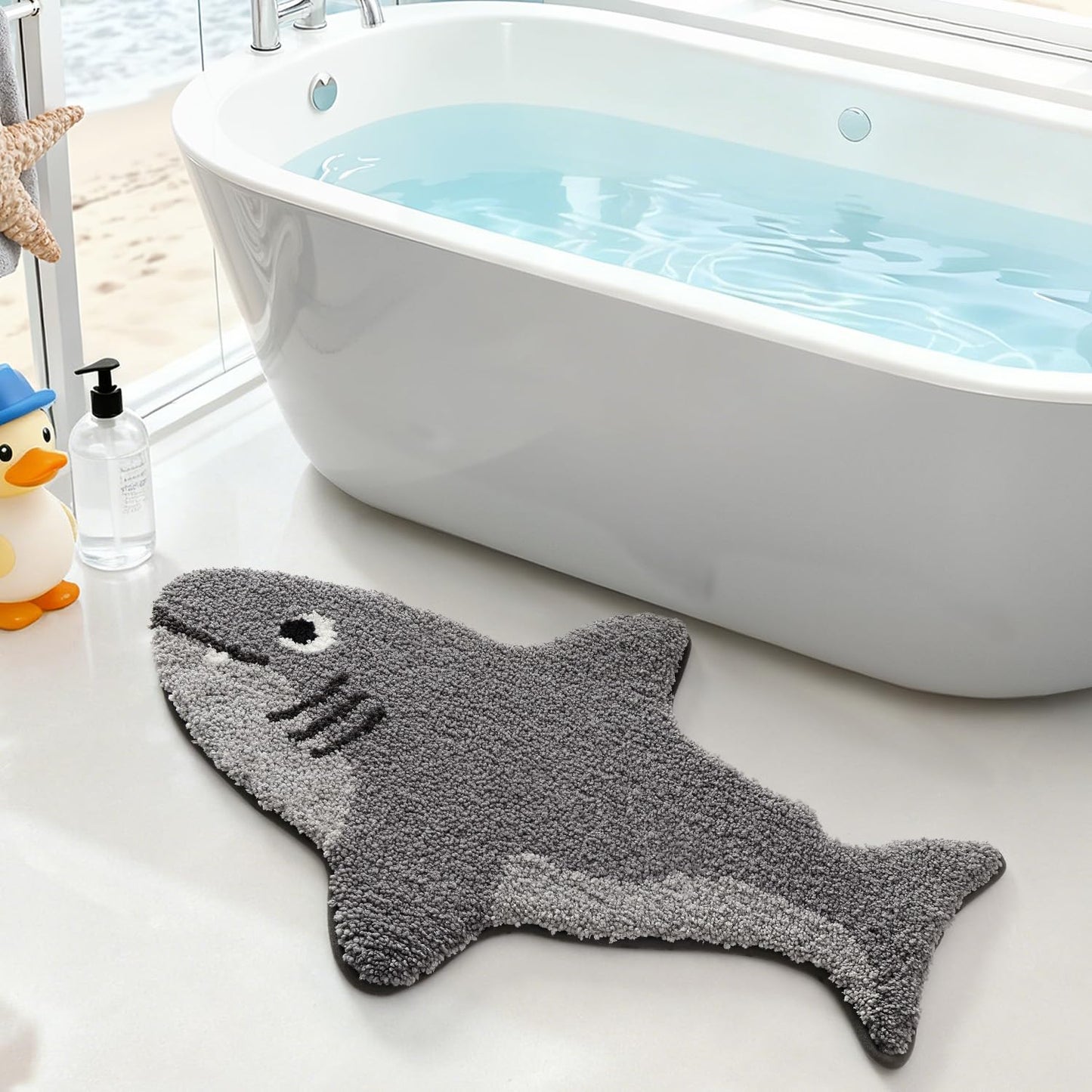 LUMI Cute Animal Bathroom Rugs, Non-Slip Backing Washable Bath Mats, Shark Shaped Absorbent Bath Rugs for Bathroom, Ideal Floor Mat for Shower Sink Bathtub Room Decor, 24"x40", Echo Shark