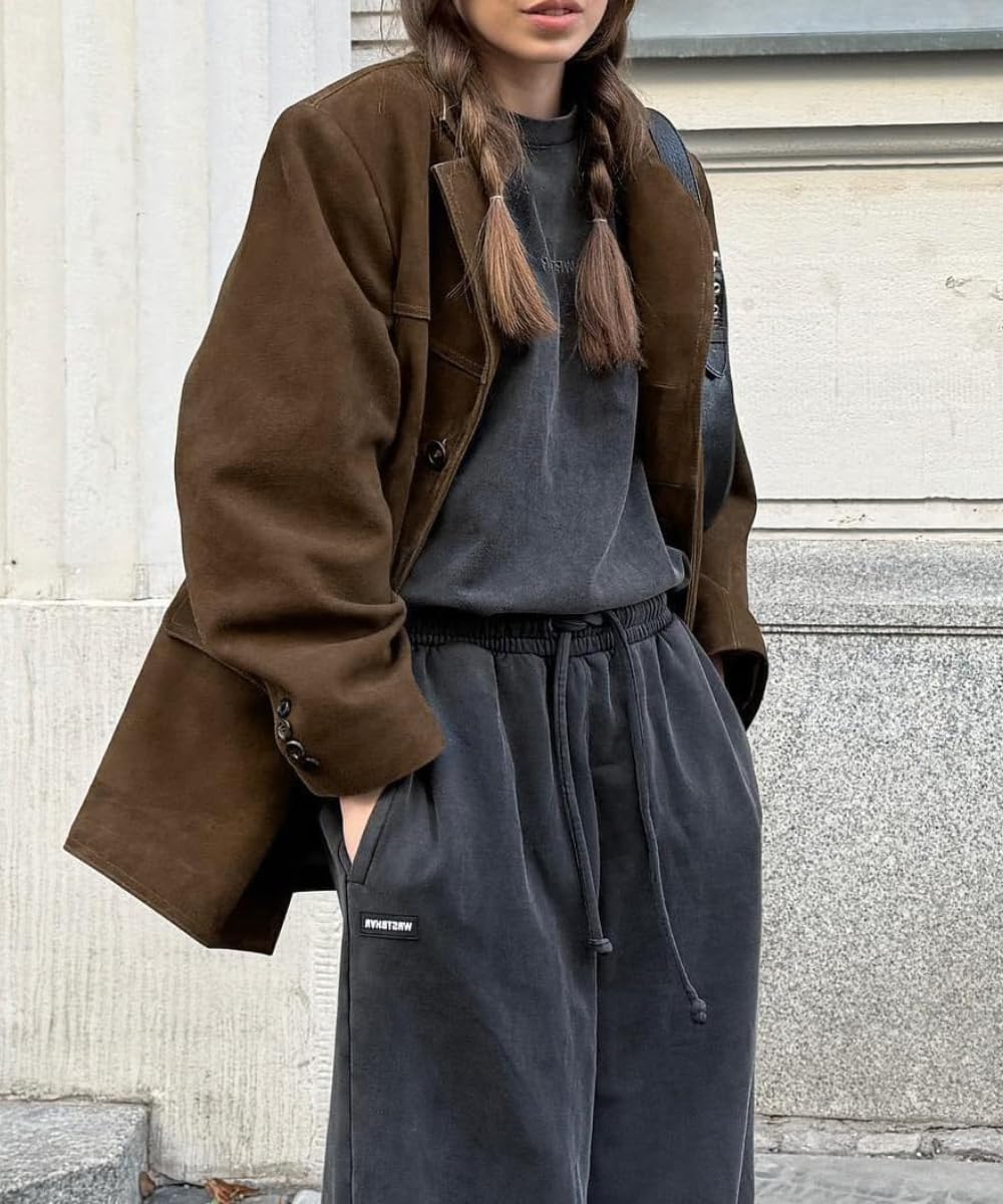 RICHTRUE Old Money Aesthetic Winter Suede Jacket Y2k Outerwear Brown Faux Leather Jacket Women Fall Fashion 2025 Trendy
