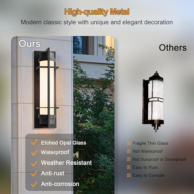 ALVIME 20 inch Large Outdoor Wall Sconce, Exterior Lighting Fixtures, Waterproof Modern Outdoor Wall Light, Black Outside Sconce Lights for House, Entryway, Patio, Garage, E26 Base&Etched Opal Glass