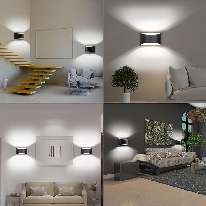 4 Pack Black Modern LED Wall Sconces, 6000K Cool White Hardwired Interior Wall Lights Up and Down Wall Mount Light for Bedroom,Living Room, Hallway(with G9 Bulbs)