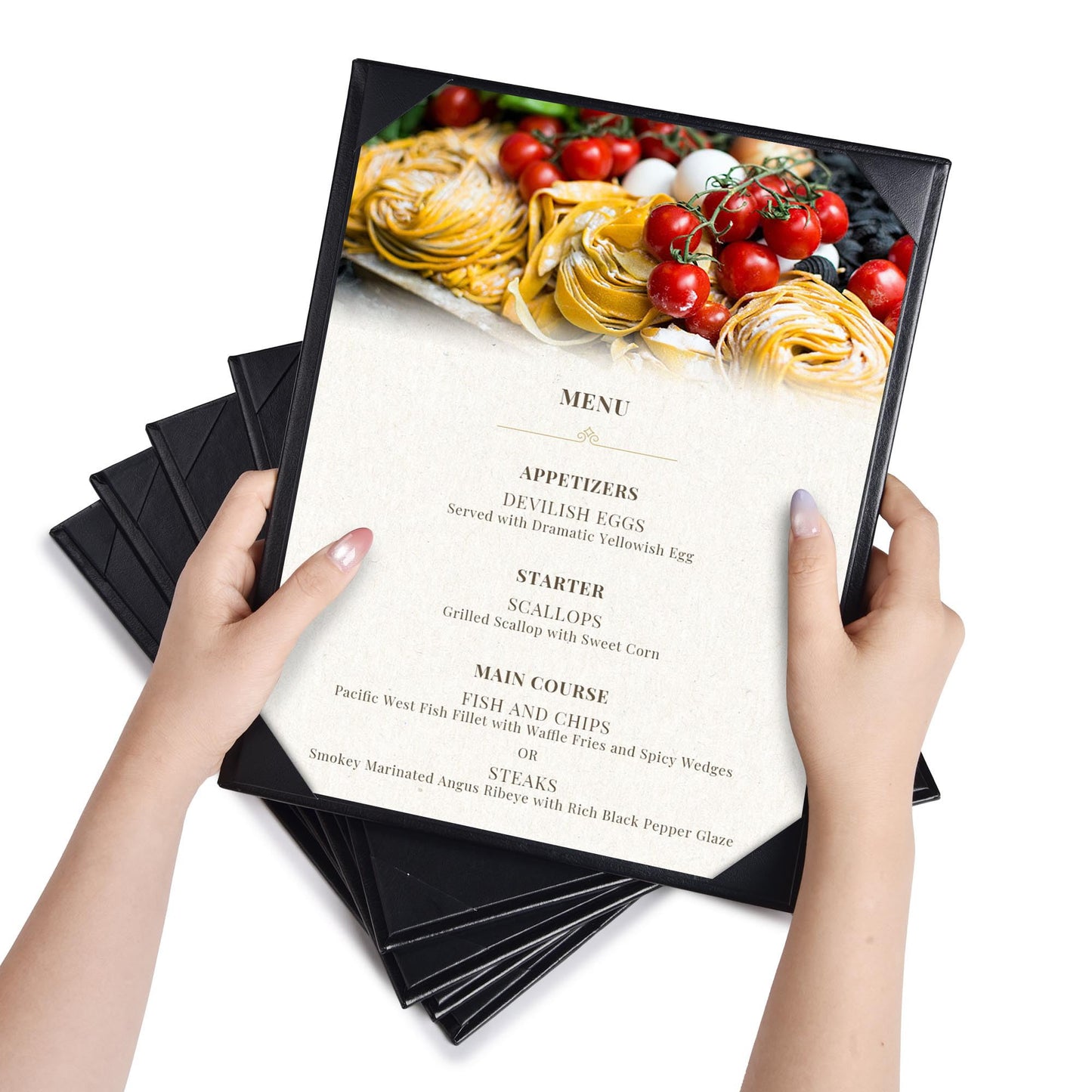 WeChef Menu Holders for Restaurant 8.5"x11" Single Page PU Leather Restaurant Menu Covers with Angled Corners for Wine List Coffee Bar Pub Hotel 5 Pack