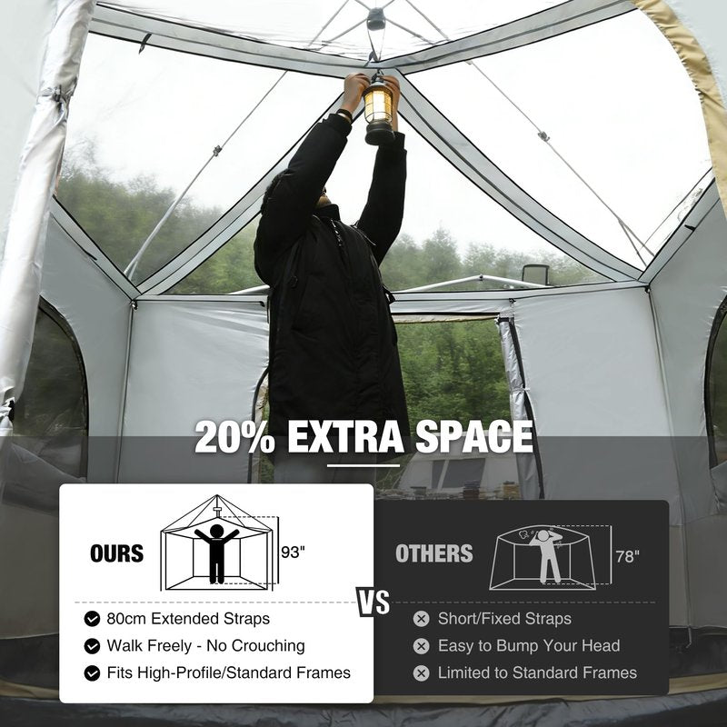 REDCAMP Canopy Camping Tent for Pop Up Canopy Tent, Inner Tent with Mesh Window, Converts Straight Leg 10'x10' or 10'x20' Canopy into Camping Tent, Fits 4-6 Person, Khaki(Frame/Shelter NOT Included)