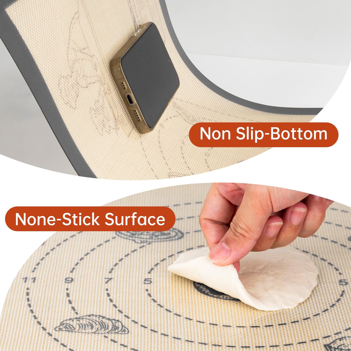 Silicone Baking Mat with 10 Quick Recipes, Extra Thick Silicone Mats for Baking, Non Stick Pastry Mat,Reusable kneading Dough Rolling Mat for Cookie, Macaron, Bread, Pizza-Tutorial Video Included