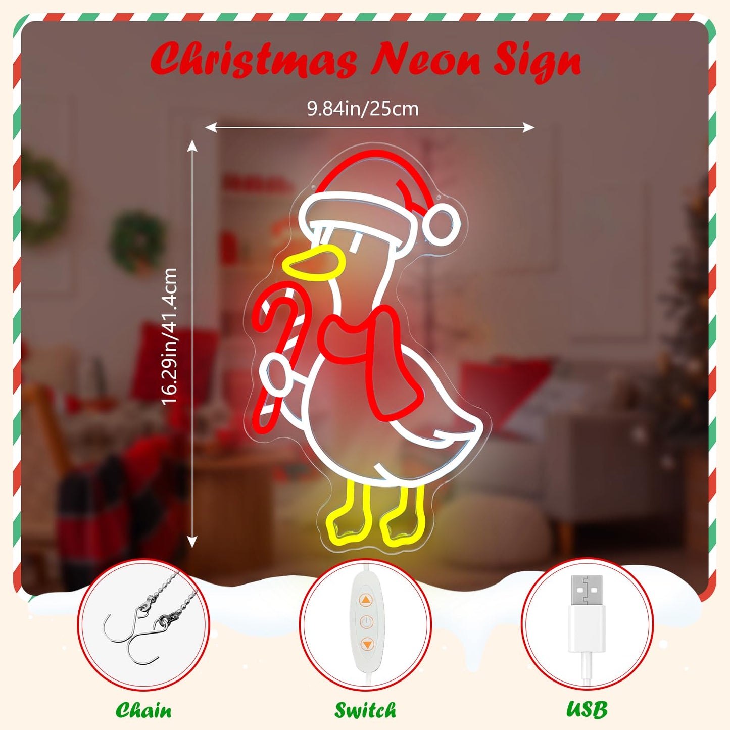 Jeanchrl Christmas Goose Neon Sign Silly Goose Neon Light Sign for Bedroom Kids Room Porch USB Powered Merry Christmas LED Sign Winter Holiday Neon Wall Decor Goose Gifts for Family Friends