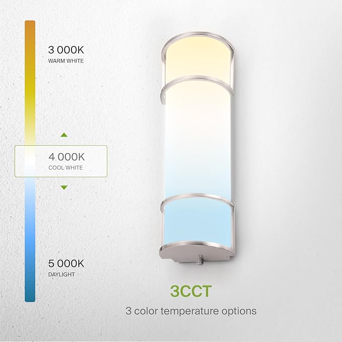 ASD LED 18" Vanity Flush Mount Light Fixture, Linear Bathroom Lighting Bar | 3CCT, Dimmable, ETL Listed | 20W 2300LM 3000-5000K 100-277V | Long Tube Bath Wall Sconce Over Mirror | Nickel