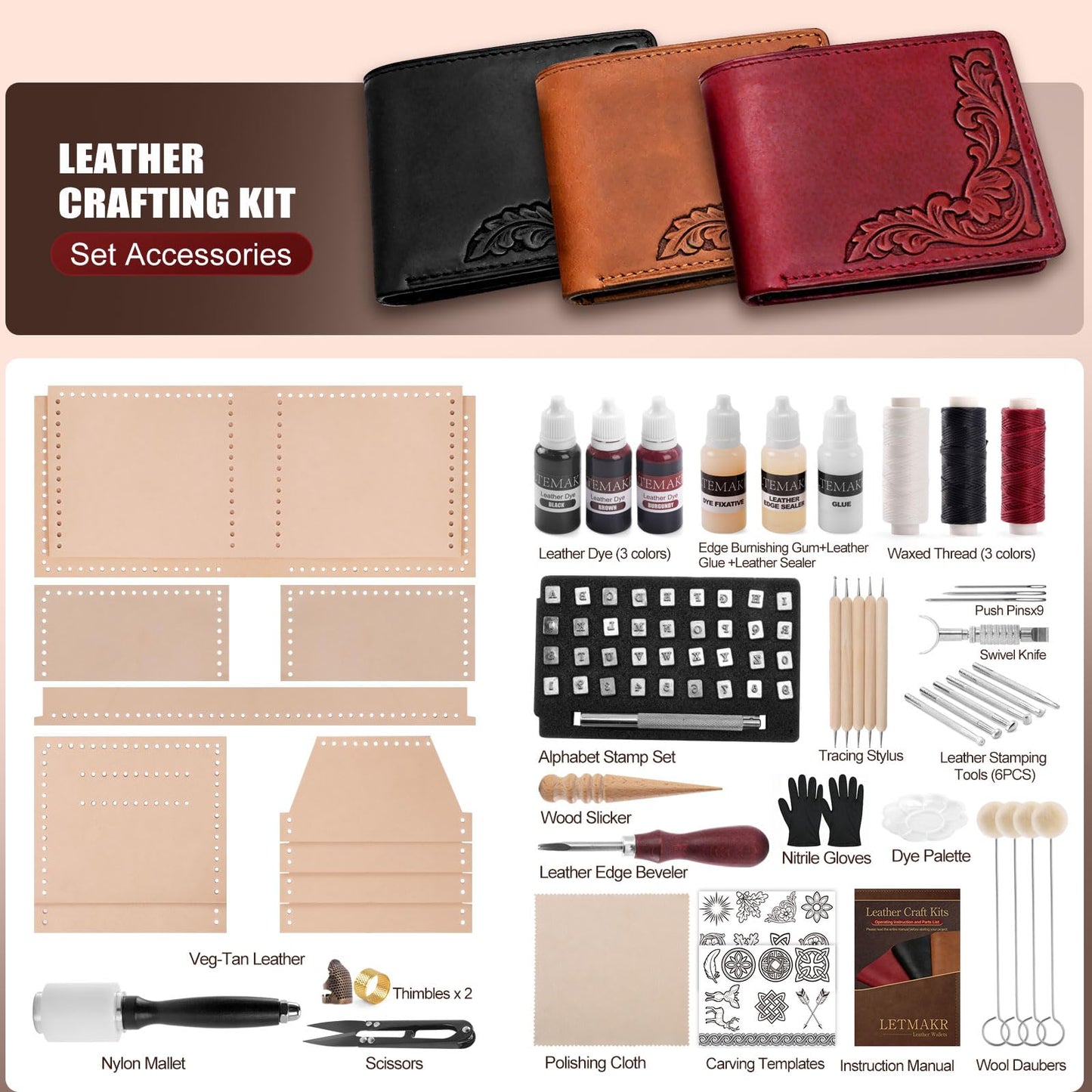 Leather Working Kit with Cowhide and Paint Set