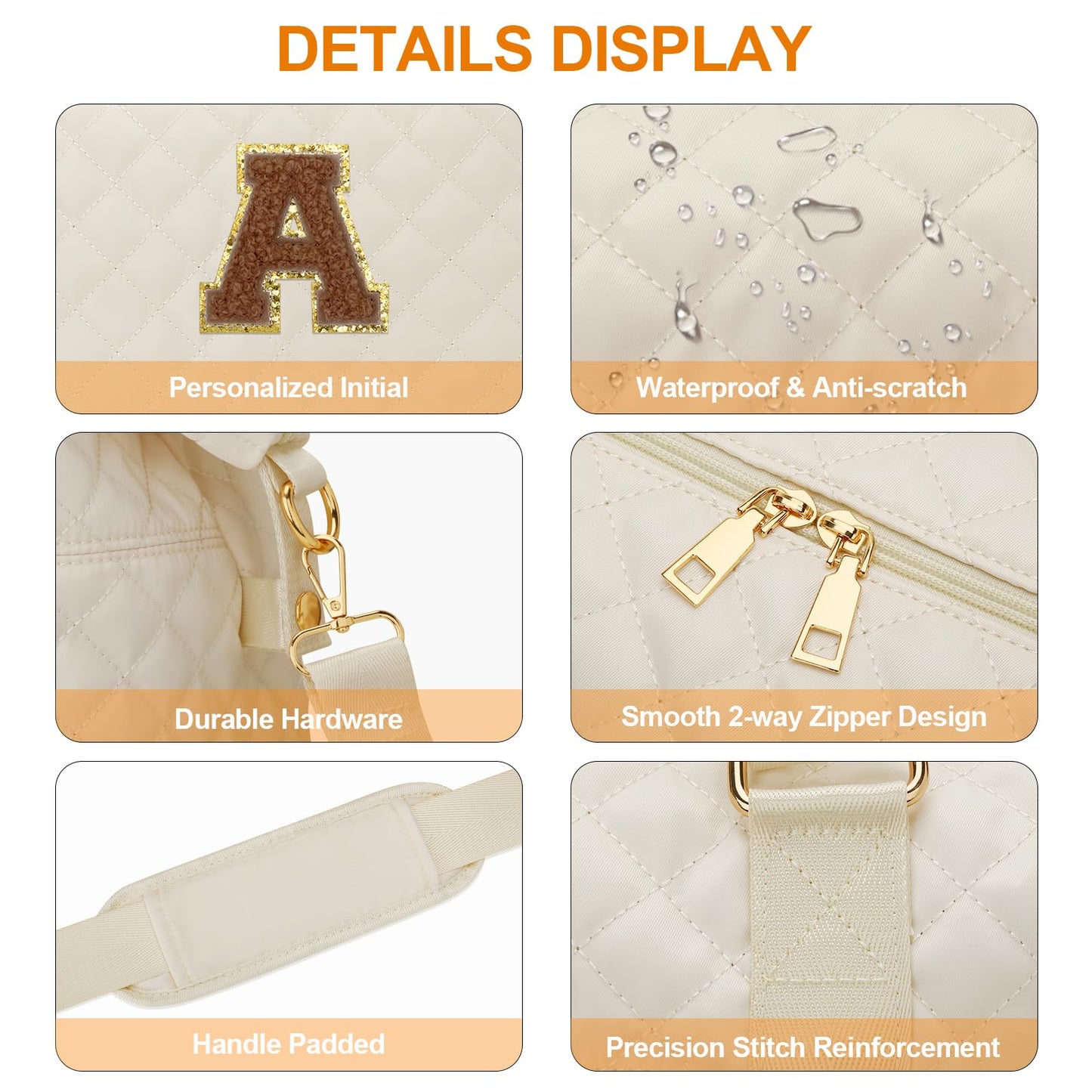 Gifts for Women, Initial Travel Duffle Bag, Personalized Weekender Overnight Bags, Gift for Mom Friend College Girl Graduation Teacher（Beige,A)