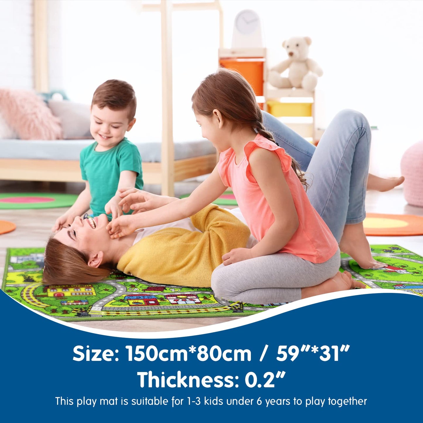 Booooom Jackson Car Rug with Exquisite Box,Washable Rug Kids Area Rug Play Mat 60"x32",Train Track Car Mat,Children Non Slip City Road Floor Carpet for Playroom Bedroom Kids Room
