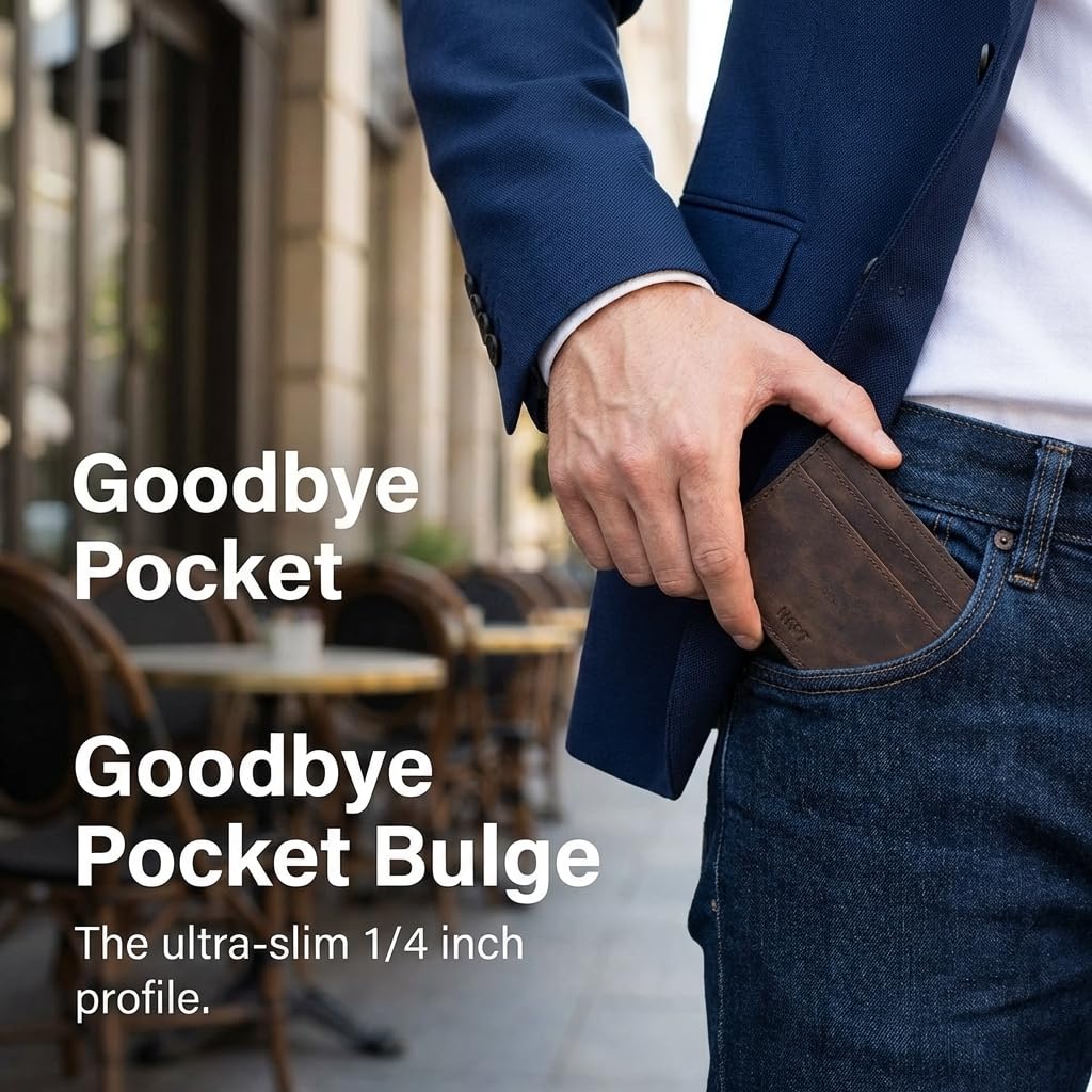 NKPT Thin RFID Leather Credit Card Holder Wallet for Men or Women | Small Slim Design, Brown