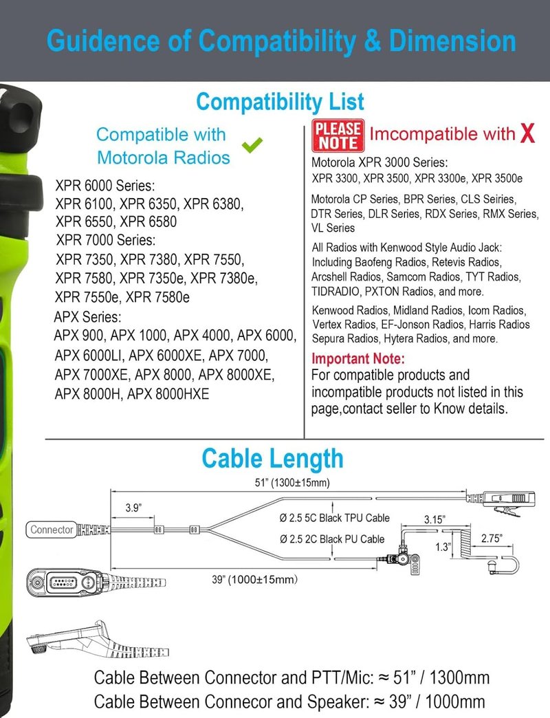 Commoutain APX 6000 Earpiece with Mic - Two-Wire Surveillance Headset for Motorola Radios | Compatible with APX 8000, XPR 7550e