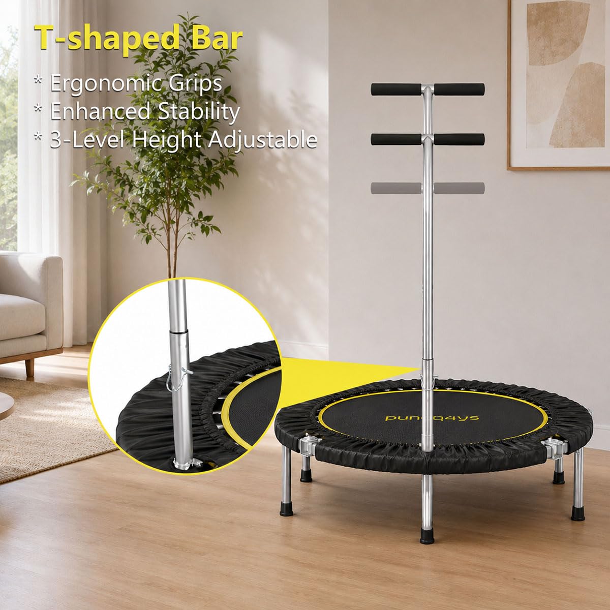 SkyBound Mini Trampoline Fitness Trampoline Fitness Rebounder with Adjustable T-Bar Handle - Exercise Trampoline for Adult - Fitness Trampoline for Workout Trainer