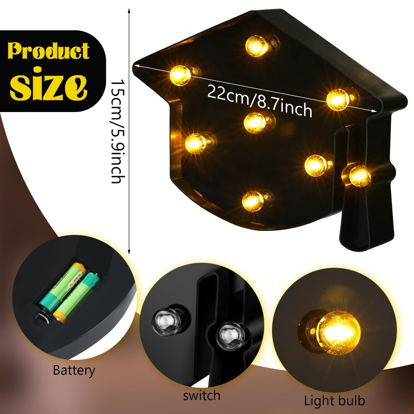 VIHOSE Grad Graduation Light up Signs Bachelor Cap Lights Table Decoration Battery Powered Grad Hat Gift for Graduation Home Bar Party Bedroom Tabletop Decoration