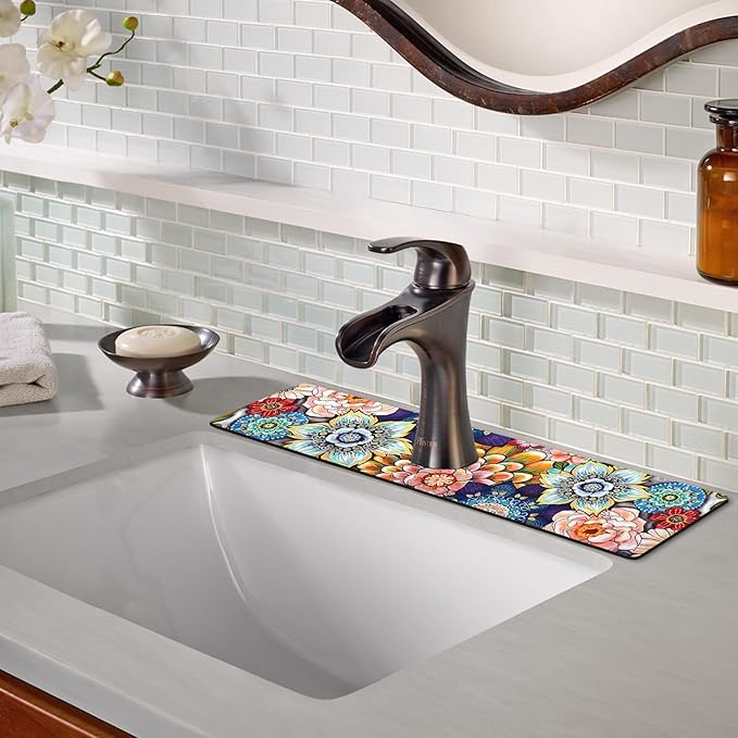 Sink Faucet Absorbing Mat, 2 Pack Drying Mat Around Faucet Sink Splash Guard