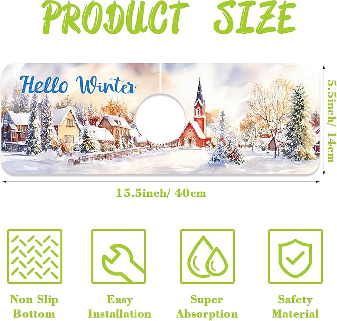 Chrismas Sink Faucet Absorbing Mat Hello Winter Sink Splash Guard Drying Mat