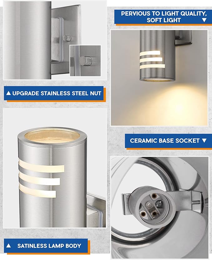 TENGXIN Outdoor Wall Lights,Exterior Wall Light Fixture with Stainless Steel Cylinder,Waterproof.