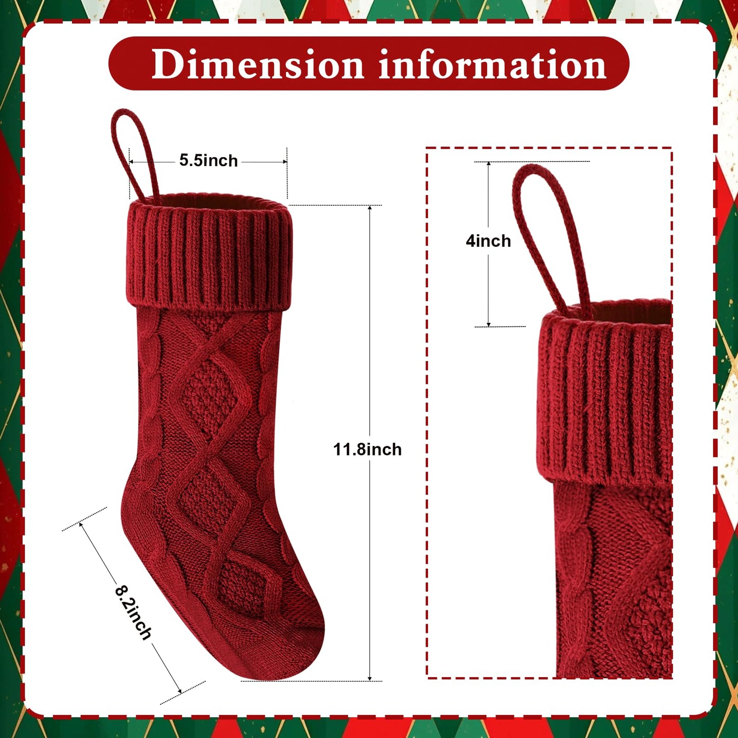 Doitory Christmas Stockings 18 Inches,Long Knitted Socks Christmas Decoration Hanging Stocking Fireplace Xmas Tree Stocking for Home Family（2red+2white）