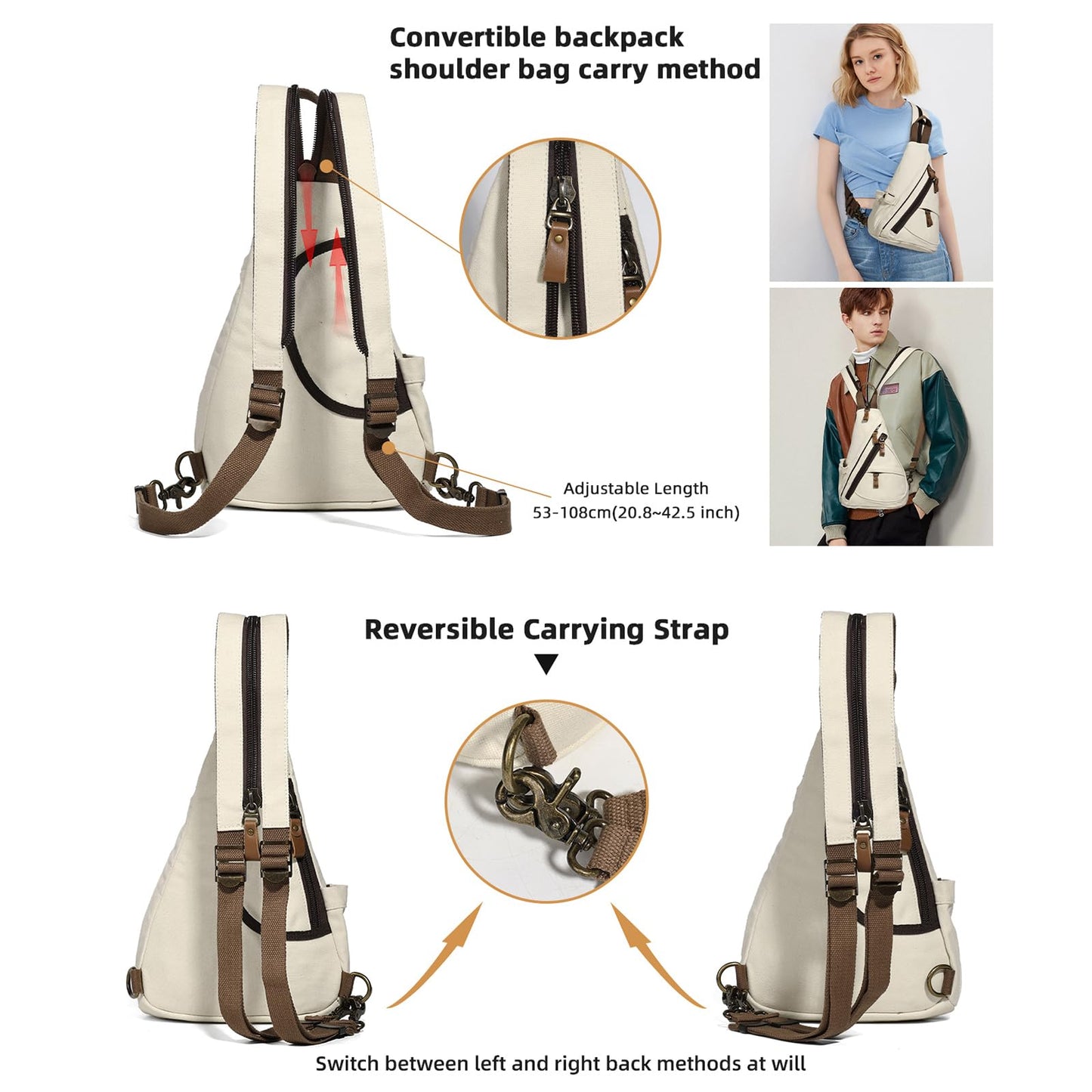 KL928 Sling Bag - Small Crossbody Backpack Shoulder Casual Daypack Rucksack for Men Women