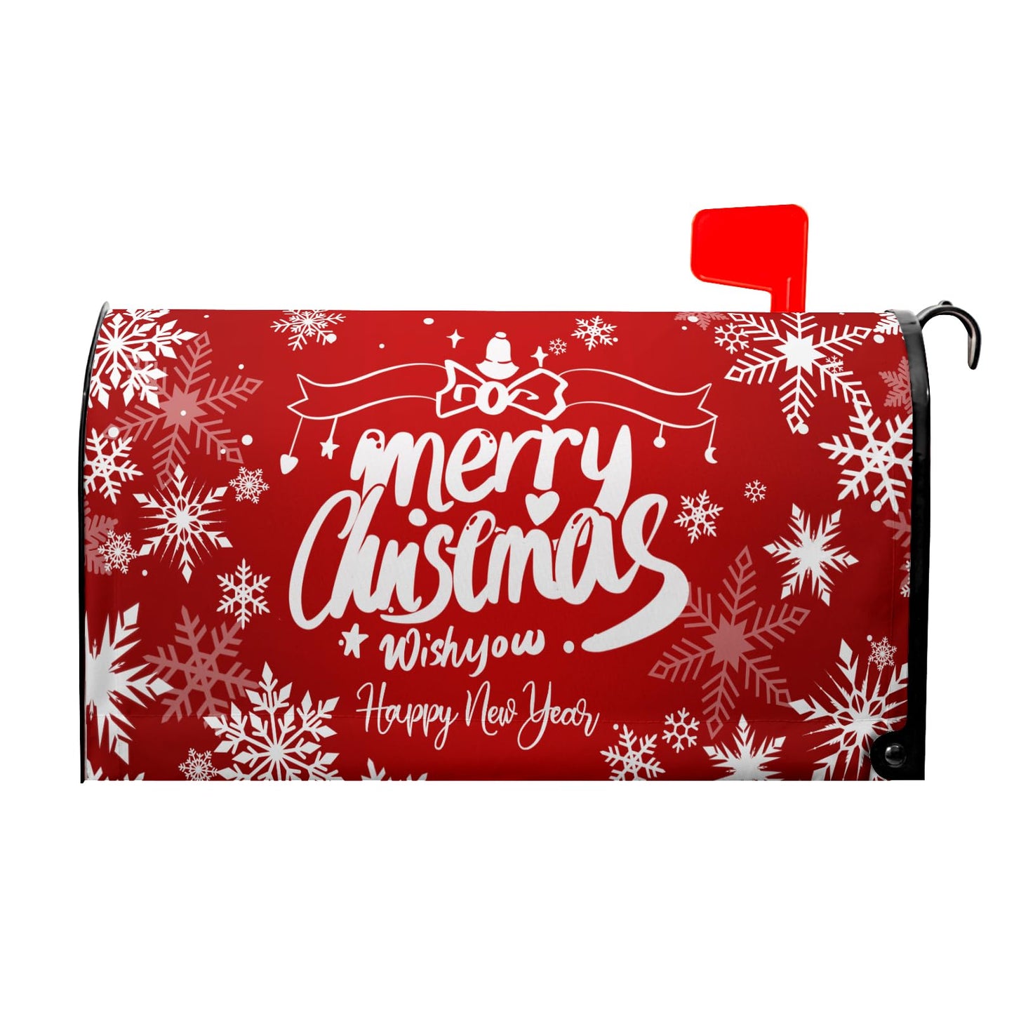 Granbey Merry Christmas Mailbox Cover Magnetic Large Size 25.5x21 Inch Happy New Years Mail Box Post Cover Winter Snowflake Red Xmas Letter Box Wraps for Home Outdoor Garden Yard Decor