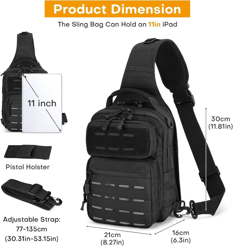 HUNTVP Tactical Sling Bag for Men - Concealed Carry Crossbody Backpack with Holster & Accessory Slots | Black
