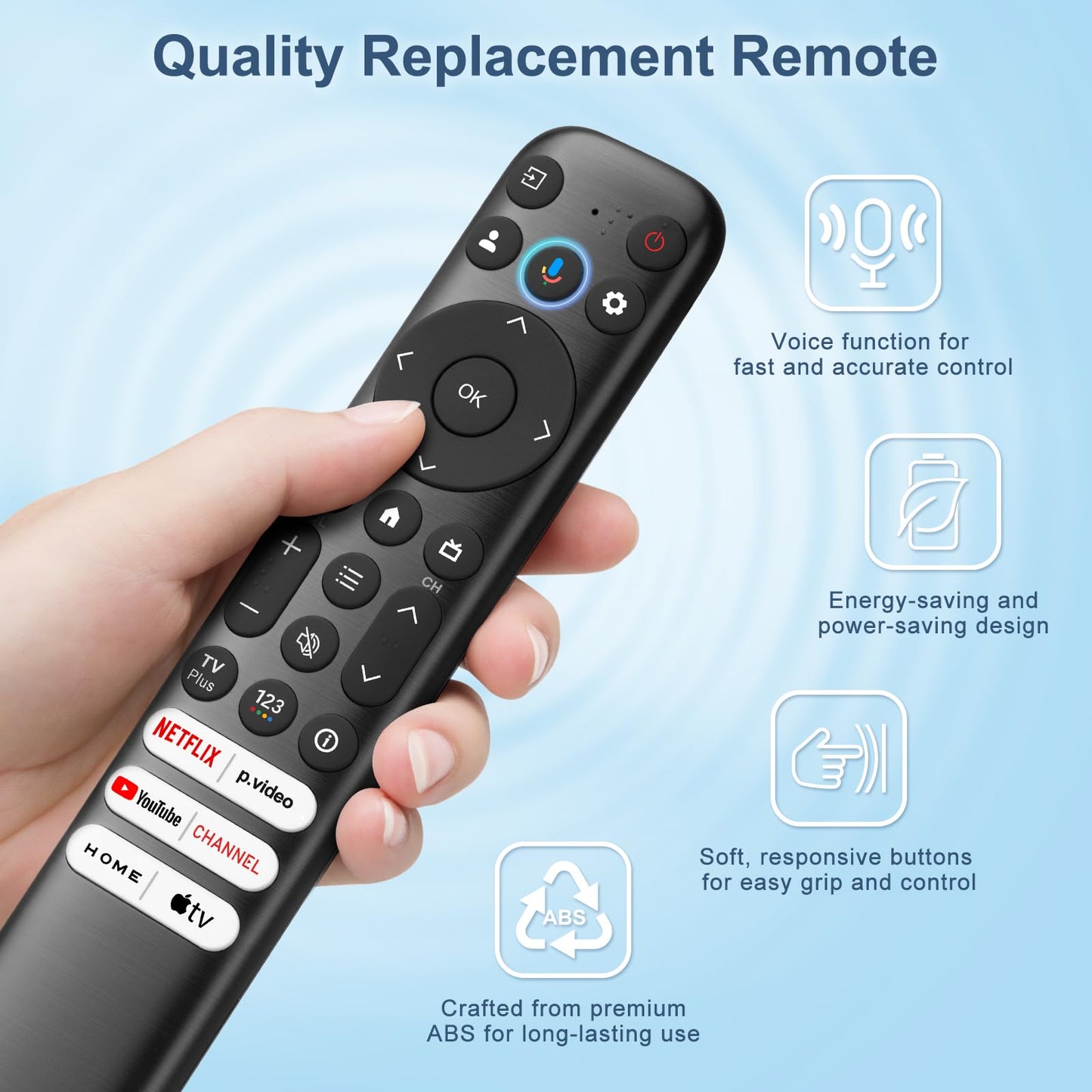 Voice Remote Only for TCL-Google-TV-Remote-Control Replacement,RC813 Remote Compatible with TCL 4k QLED/UHD/QD-Mini LED Series Smart TVs(Not for Fi & Roku TVs)