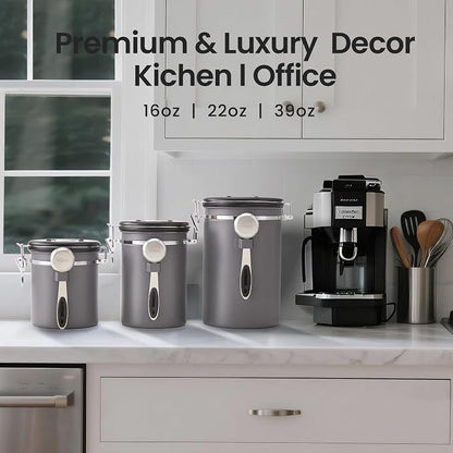 Veken Coffee Canister, 39OZ Large Christmas Coffee Lovers Gift Basket Set,Airtight Stainless Steel Food Storage Kitchen Container Gifts for 2.2lbs Beans, Ground, Sugar, Tea, Flour, Cereal, Scoop,Black
