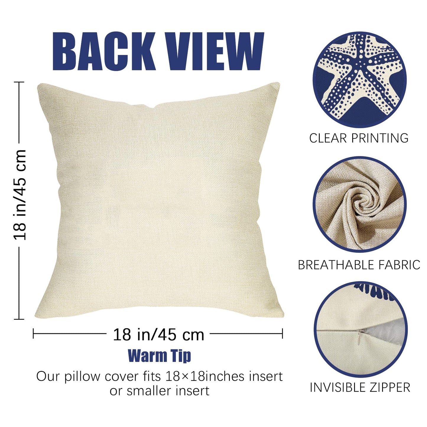 Fahrendom Beach Dark Blue Decorative Throw Pillow Covers 18 x 18 Set of 4, Coastal Sea Conch Starfish Coral Porch Patio Outdoor Pillowcase, Nautical Ocean Spring Summer Sofa Cushion Case Home Decor
