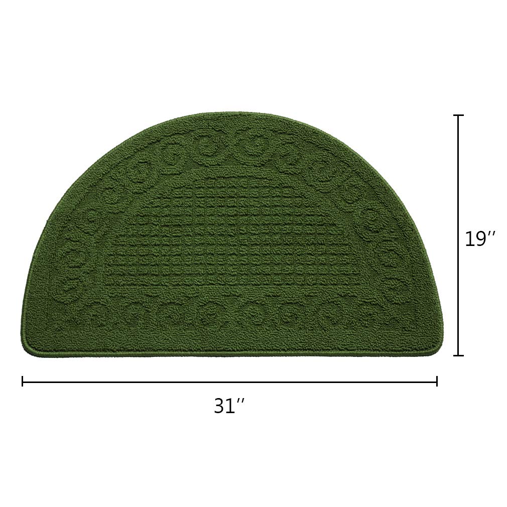 VANZAVANZU Kitchen Rugs, 31"x19" Kitchen Mats, Half Moon Round Kitchen Rugs Carpet, Specialized in Ultra Anti Skid Absorbent and Machine Washable for Kitchen Doorway Floors Accessories (Dark Green)