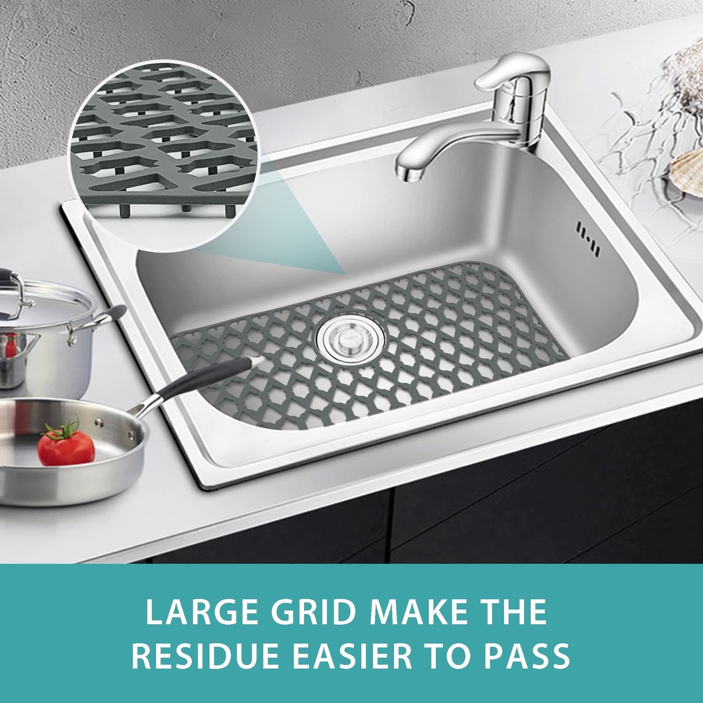 SAMSIER Silicone Sink Protectors Mats (13x11 & 14x12 & 16x12 & 18x16 & 19x14 & 21x16 & 22x13 & 25x16 & 26x14 & 28x14 & 30x16) for Bottom of Kitchen Sink (26”x14”, Rear Drain)