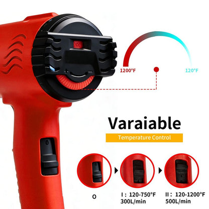 BILLION GOLD 3D Grip Heat Gun 1800W - 120℉ to 1200℉ Dual Temperature Hot Air Gun Kit with 4 Nozzles - Black Red Professional Heat Shrink Gun for Crafts, Shrink Wrap, Electronics Repair