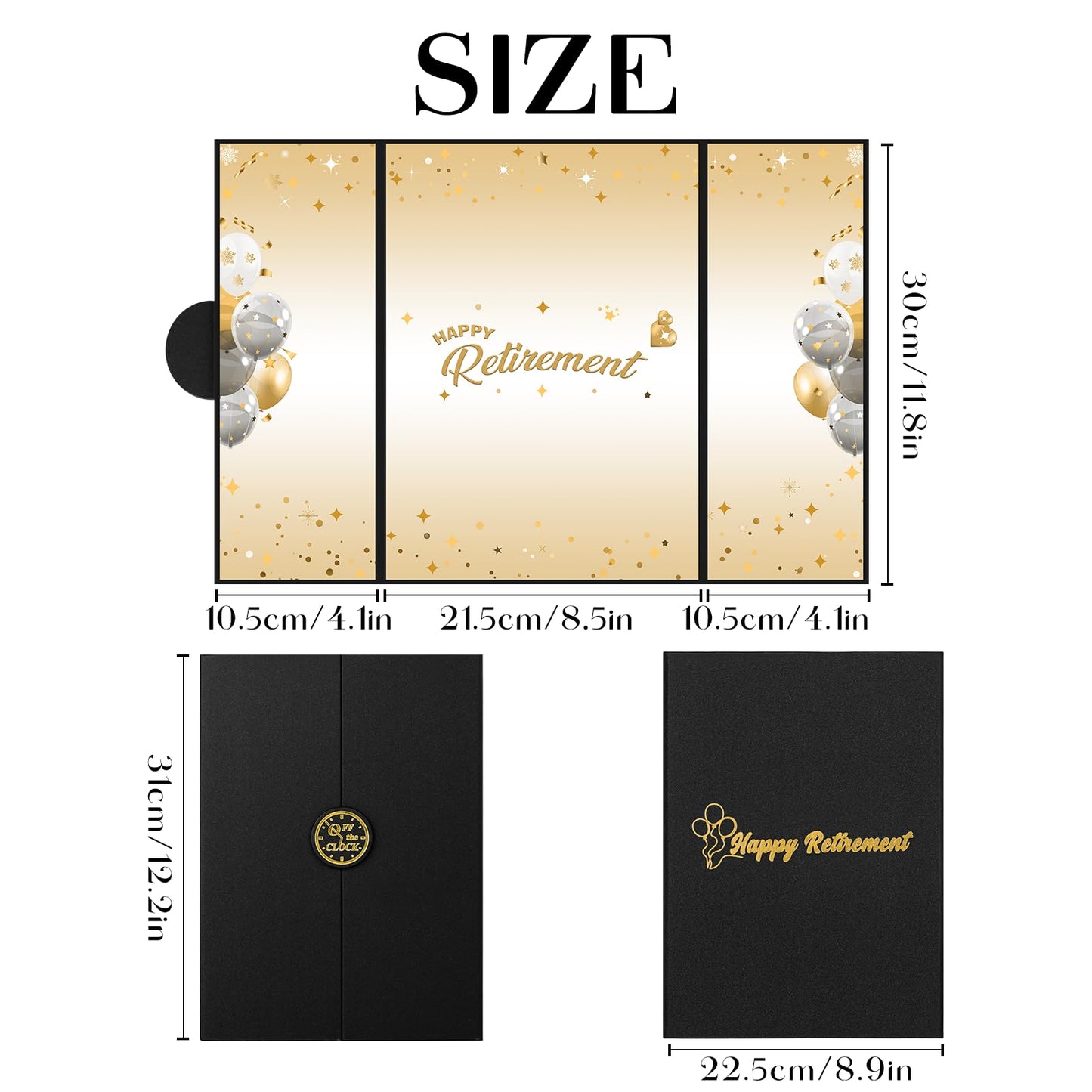 Retirement Party Decorations Black Gold Retirement Alternative Signature Guest Book to Sign, Large Retird Card for Men Women, Happy Retirement Gifts Signing Card Board for Farewell Party Supplies