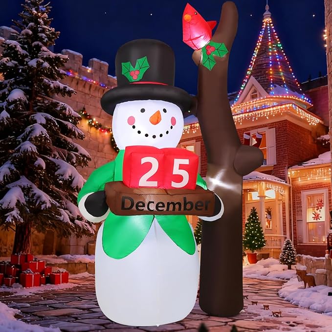 COMIN 6.8 FT Christmas Inflatables Outdoor Decorations Inflatable Snowman Hold Calendar Box Blowups with Built-in LEDs for Yard Party Lawn Decor