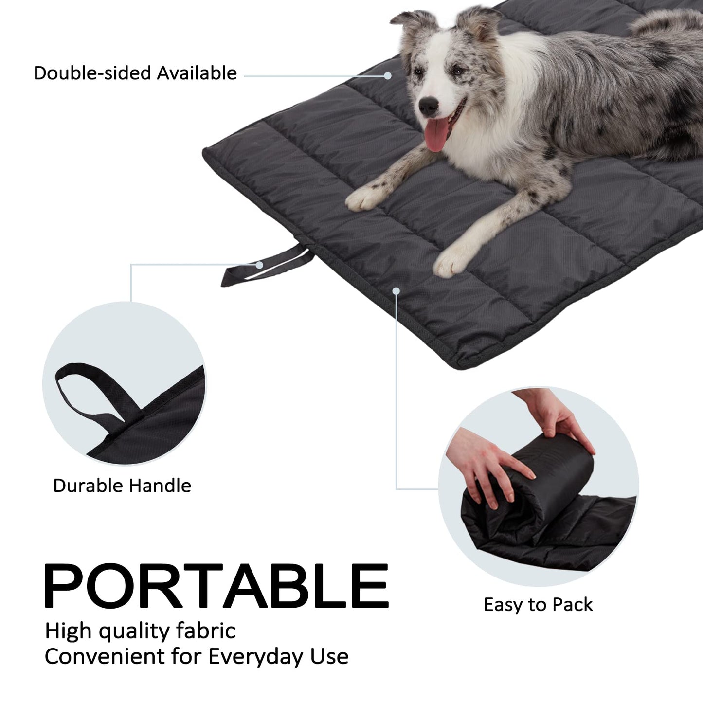 BDEUS X-Large Travel Dog Bed, Outdooor Camping Pet Mat, Portable Place Mat with Handle, Easy to Clean, Waterproof & Portable and Odor Resistant Pet Cooling Pad (X-Large 51" x 35", Black)