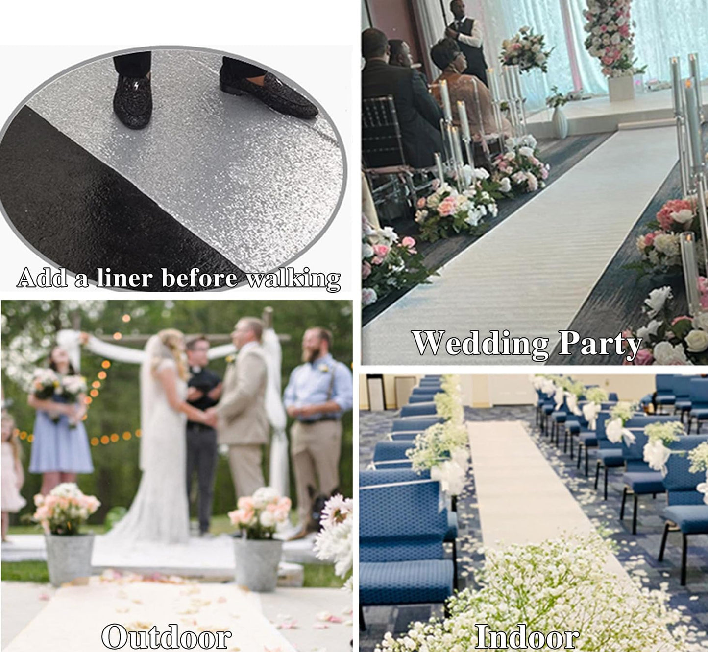 DUOBAO Aisle Runner for Wedding 15FTx2FT Sequins Indoor Outdoor Ceremonies Decor Ivory Carpet Church Runners Weddings Walkway Carpet Rugs