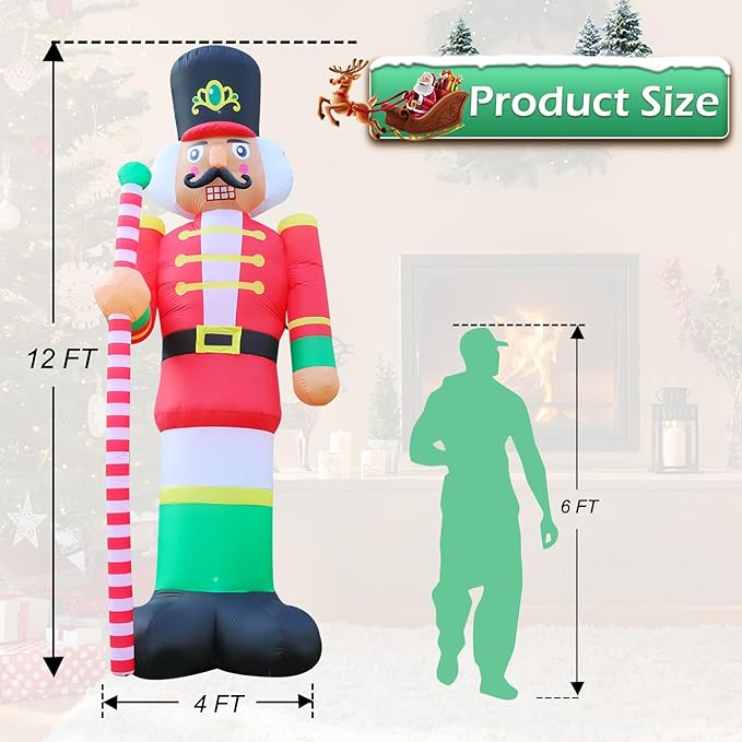 11.8ft Christmas Inflatables Nutcracker Soldier Giant Christmas Blow Up Yard Decorations Christmas Inflatable with Built-in LED Lights Yard Lawn Garden Home Party Decor